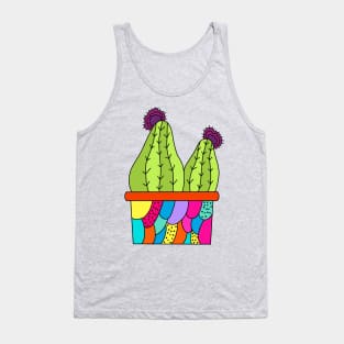 Cute Cactus Design #127: Cute Cacti In A Funky Patterned Pot Tank Top